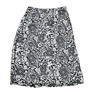 Vtg Floral Midi Skirt Women M Black White Boho Fairycore Elastic Grunge Ditsy
